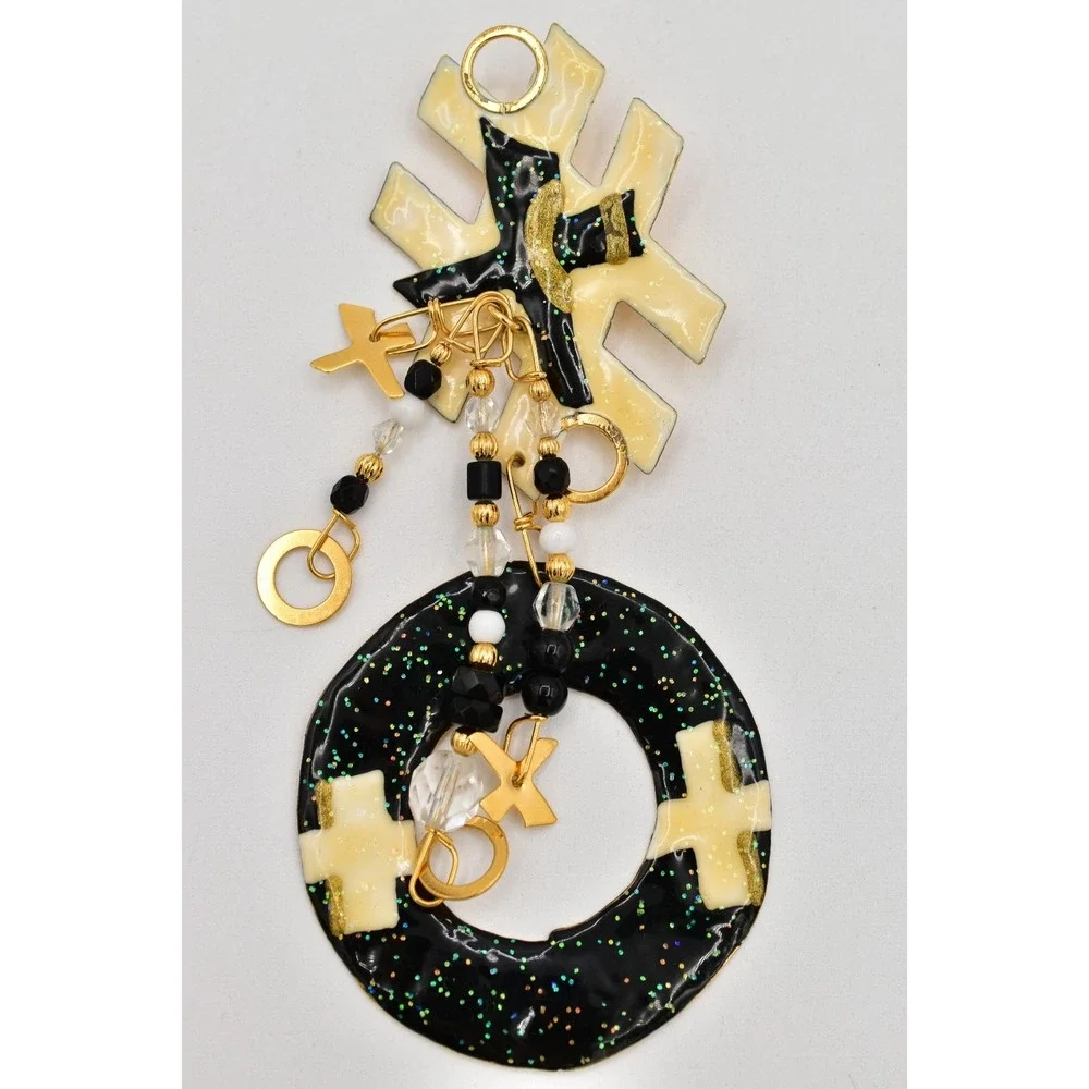 Lunch at The Ritz Vintage Tic Tac Toe Brooch XO Dangle Rare Signed 1980s BinBK